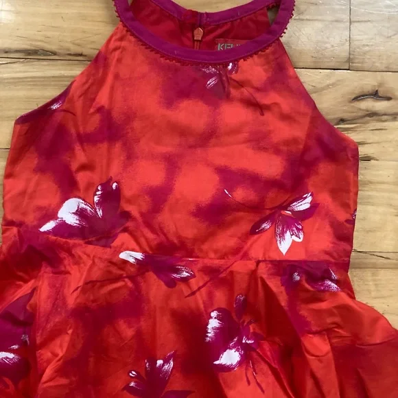 Designer Kenzo Jungle Kids Red Floral Poplin Dress EUC Sz 6